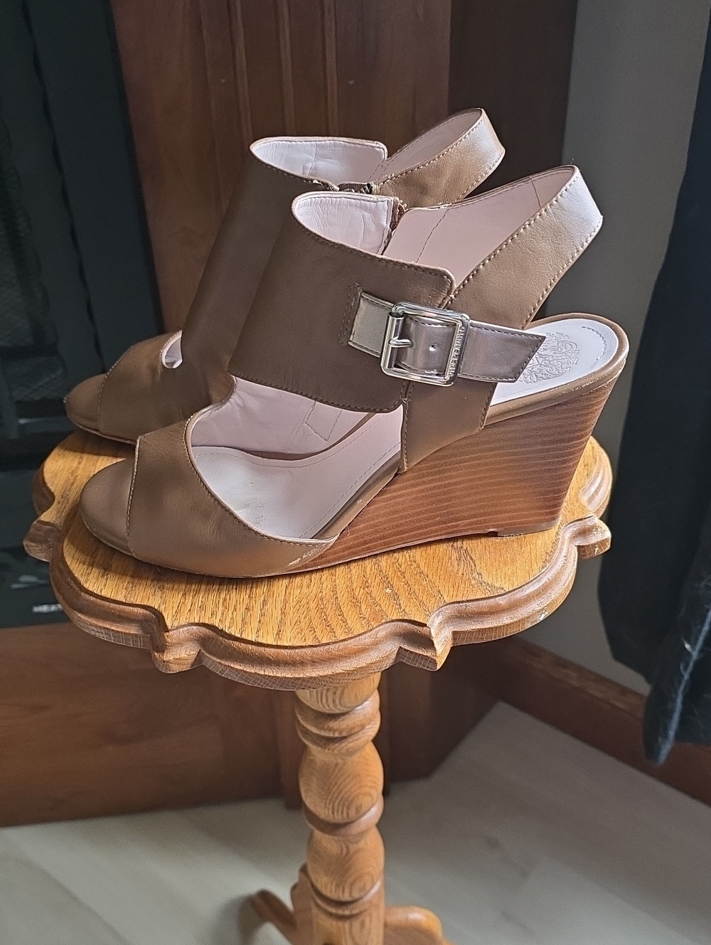 Vince Camuto Beechwood Leather Wedge Sandals with Buckle Detail